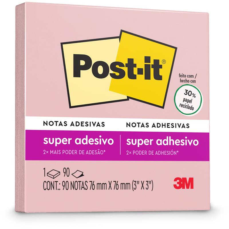 BLOCO DE RECADO POST-IT 76 MM X 76 MM 90 FLS. (ROSA MILÊNIO) - 3M UNIDADE