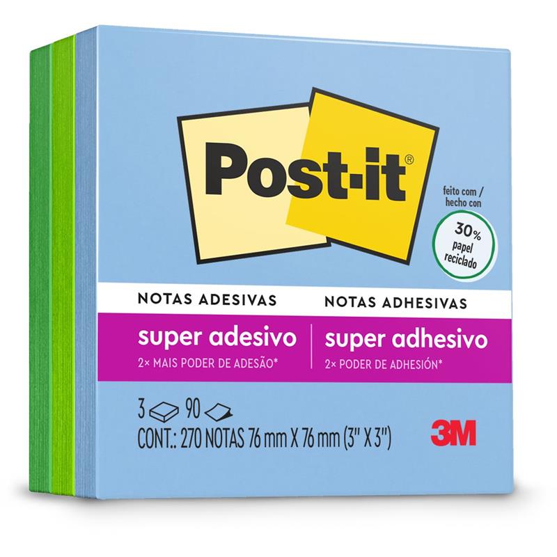 BLOCO DE RECADO POST-IT COLEÇÃO OASIS 76 MM X 76 MM - 3M PCT.C/03