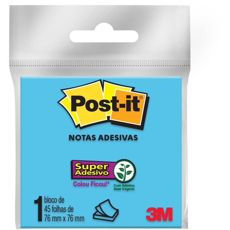 BLOCO DE RECADO POST-IT COM 45 FOLHAS 76 X 76 MM (AZUL) - 3M UNIDADE