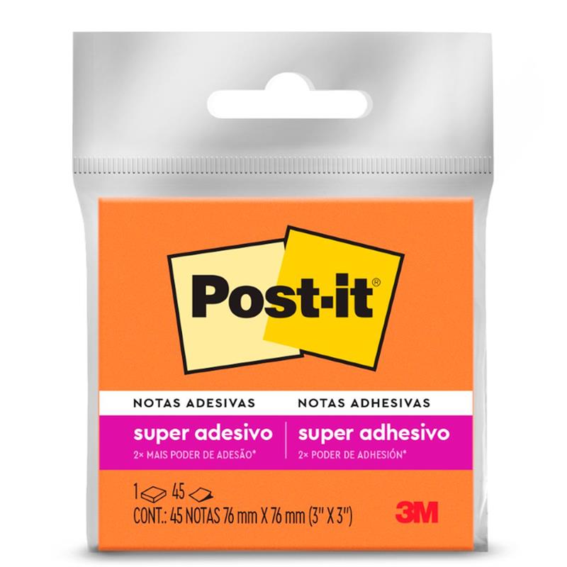 BLOCO DE RECADO POST-IT COM 45 FOLHAS 76 X 76 MM (LARANJA) - 3M UNIDADE