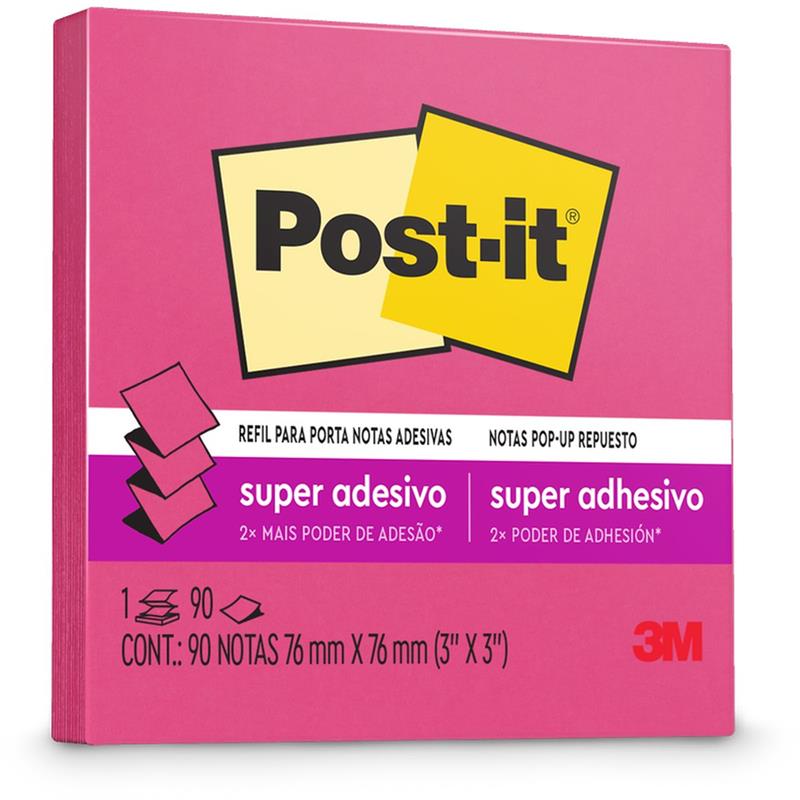 BLOCO DE RECADO POST-IT REFIL PARA POP UP COM 90 FOLHAS 76 X 76 MM (ROSA) - 3M UNIDADE