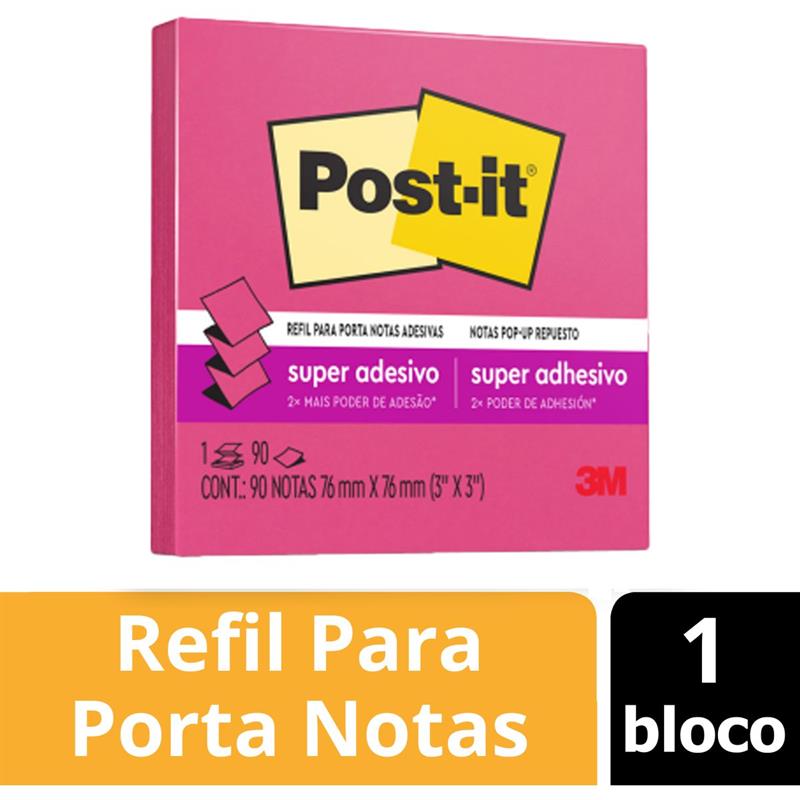 BLOCO DE RECADO POST-IT REFIL PARA POP UP COM 90 FOLHAS 76 X 76 MM (ROSA) - 3M UNIDADE