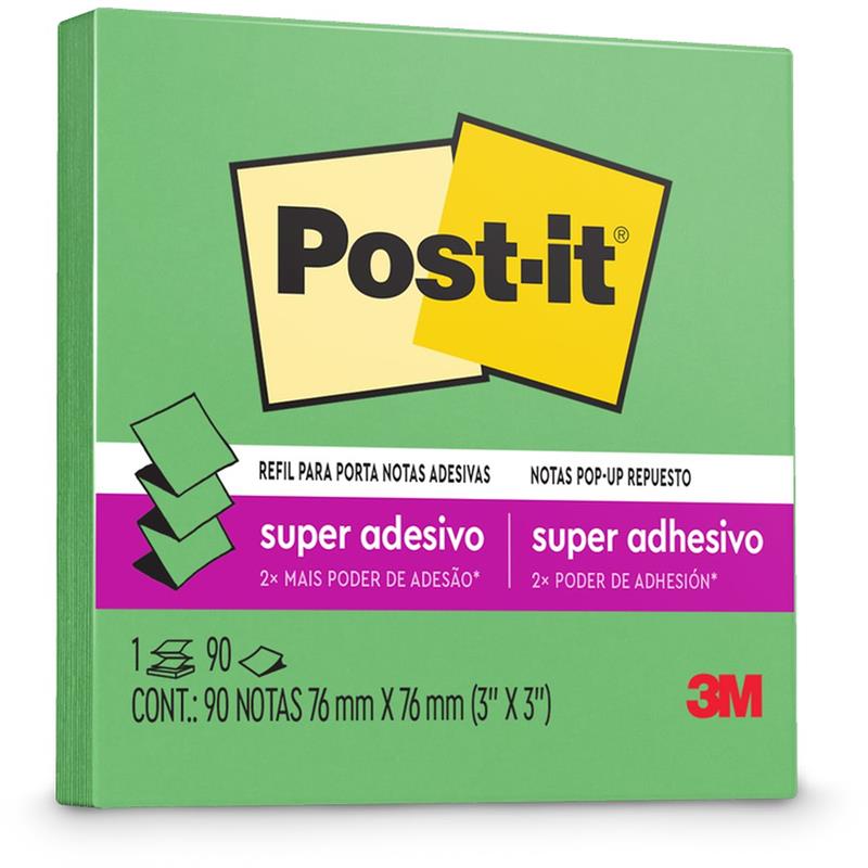 BLOCO DE RECADO POST-IT REFIL PARA POP UP COM 90 FOLHAS 76 X 76 MM (VERDE) - 3M UNIDADE