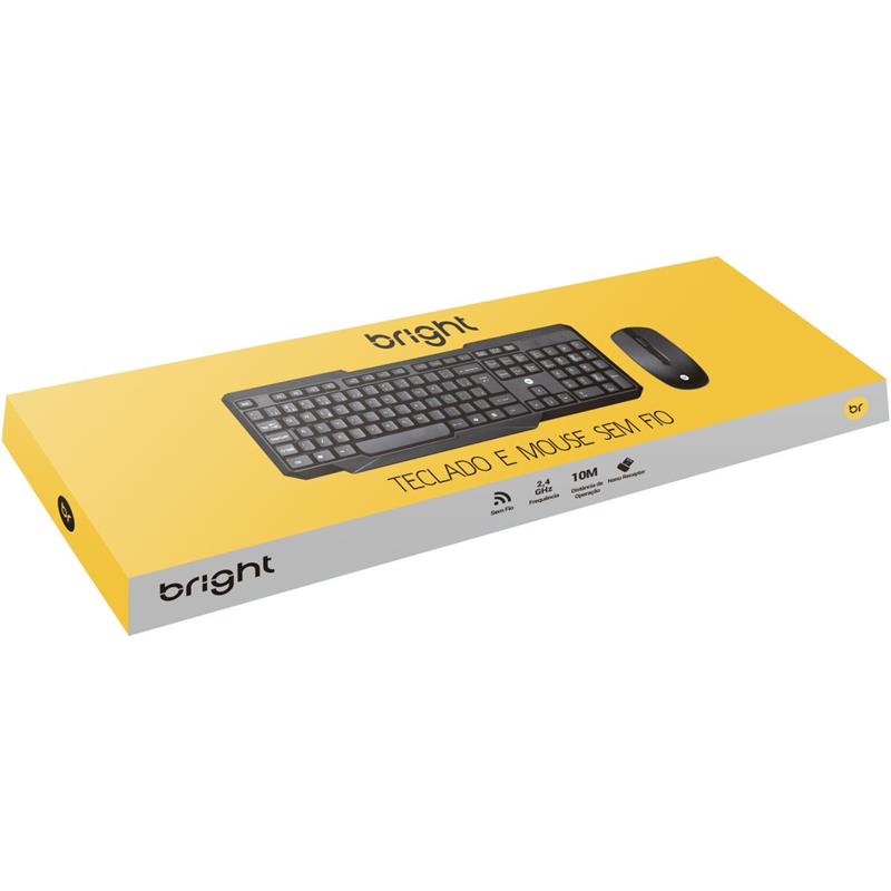 KIT PERIFÉRICOS TECLADO E MOUSE COM NANO RECEPTOR - BRIGHT KIT
