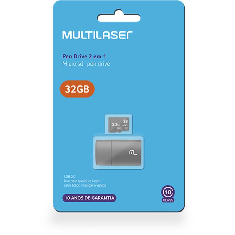PEN DRIVE USB KIT 2 EM 1 32 GB MICRO SD COM ADAPTADOR - MULTI UNIDADE