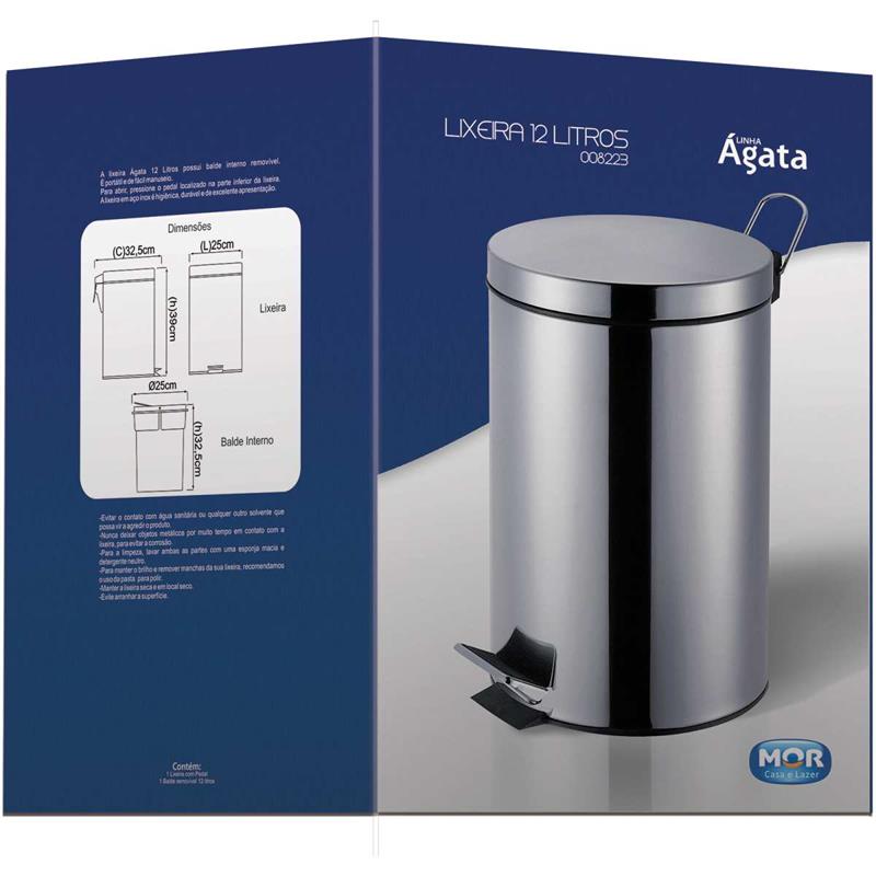 LIXEIRA AGATA INOX COM PEDAL 12 L - MOR UNIDADE