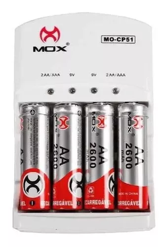 CARREGADOR DE PILHA MOX COM 4 PILHA AA CP51
