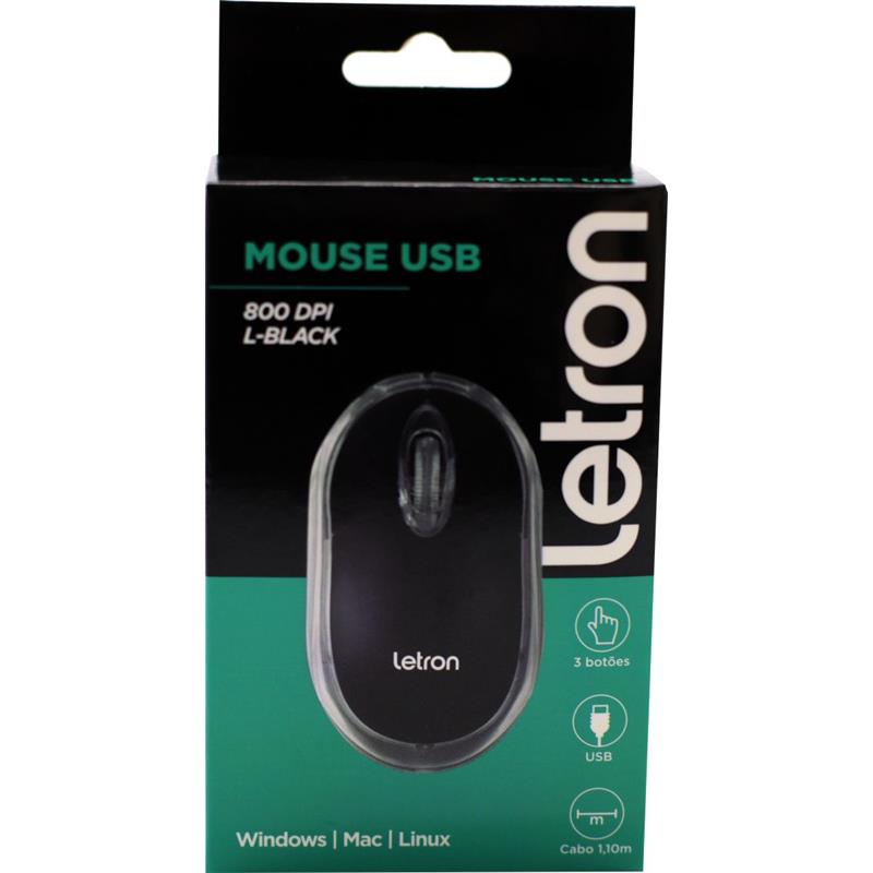 MOUSE ÓPTICO USB LETRON 800 DPI L-BLACK - LEONORA UNIDADE