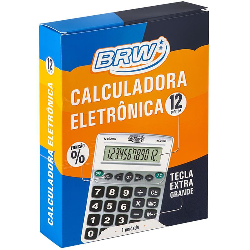 CALCULADORA DE MESA 12 DÍGITOS 20,5 CM X 15,9 CM X 4,4 CM PRATA - BRW UNIDADE
