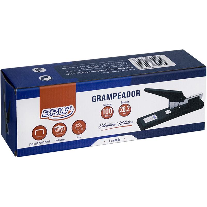 GRAMPEADOR METAL 23/6 29 CM PARA 100 FLS. PRETO - BRW UNIDADE
