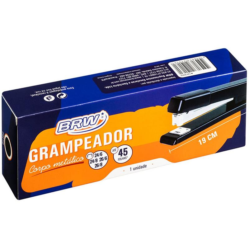 GRAMPEADOR METAL 26/6 19 CM PARA 45 FLS. PRETO - BRW UNIDADE