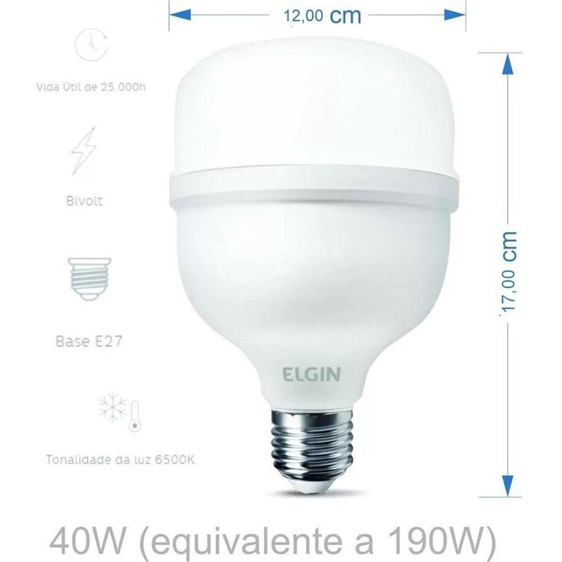 LÂMPADA LED BULBO T 40 W BIVOLT 6500 K - ELGIN UNIDADE