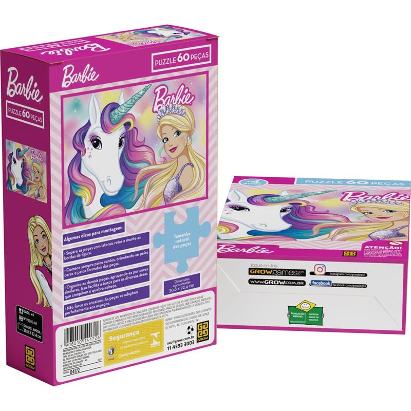 QUEBRA-CABEÇA CARTONADO BARBIE 60 PEÇAS - GROW UNIDADE