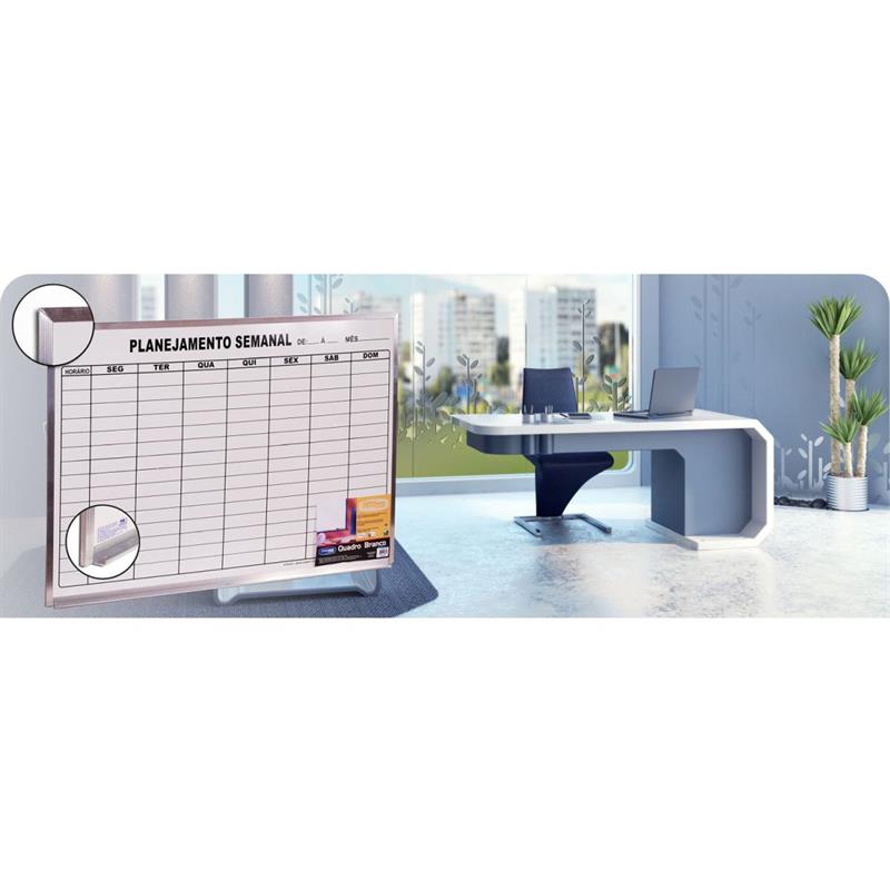 QUADRO BRANCO MOLDURA ALUMÍNIO 90 CM X 60 CM PLANEJAMENTO SEMANAL - CORTIARTE UNIDADE