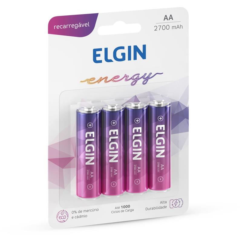 PILHA RECARREGAVEL PEQUENA AA 2700MAH 1.2V C/04 - ELGIN BL.C/04