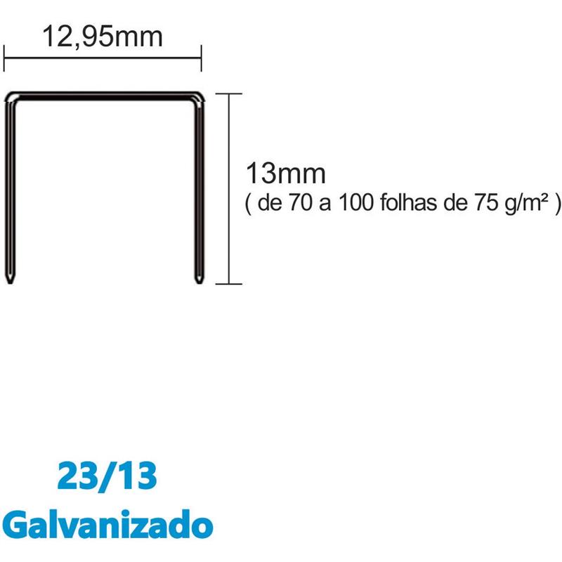 GRAMPO PARA GRAMPEADOR 23/13 GALVANIZADO COM 1000 GRAMPOS - BACCHI CAIXA