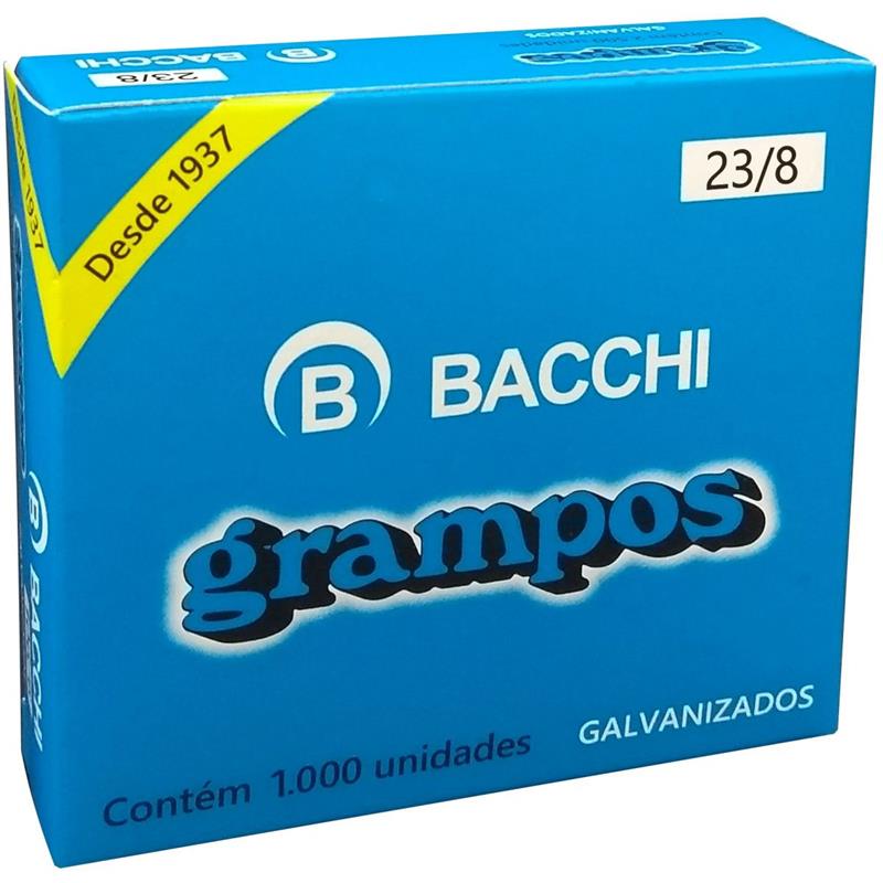 GRAMPO PARA GRAMPEADOR 23/8 GALVANIZADO 1000 GRAMPOS - BACCHI CAIXA