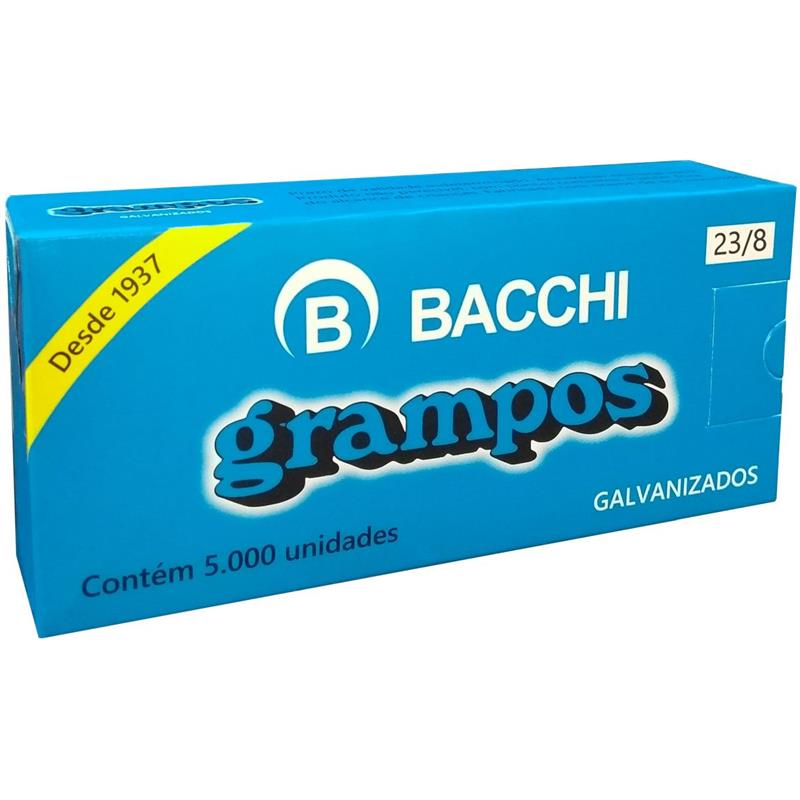 GRAMPO PARA GRAMPEADOR 23/8 GALVANIZADO 5000 GRAMPOS - BACCHI CAIXA
