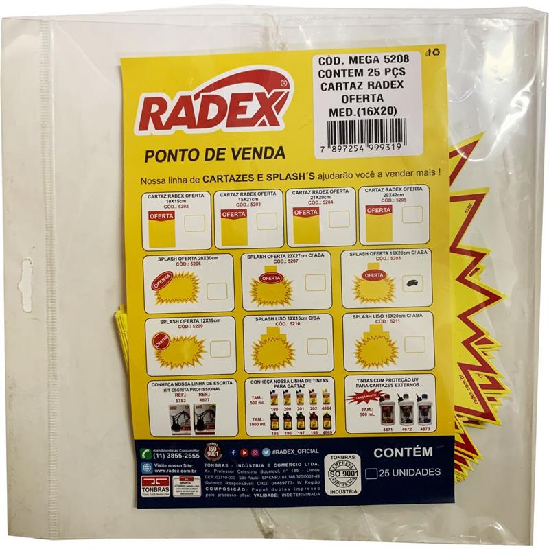 CARTAZ PARA MARCAÇÃO SPLASH OFERTA AMARELO 23X27CM - RADEX PCT.C/25