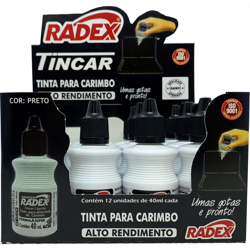 TINTA PARA CARIMBO 40ML PRETA - RADEX CX.C/12