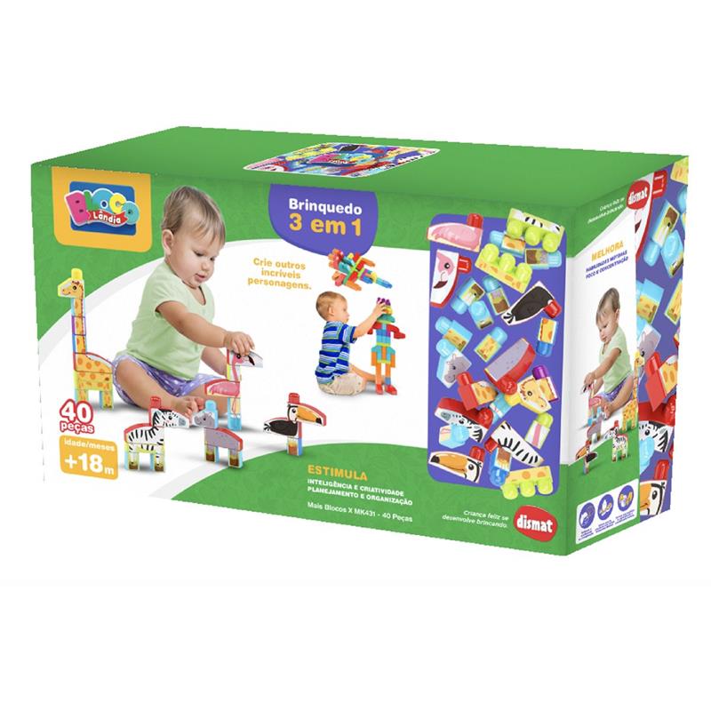 BRINQUEDO PARA MONTAR MAIS BLOCOS X 3 EM 1 40 PEÇAS - DISMAT UNIDADE