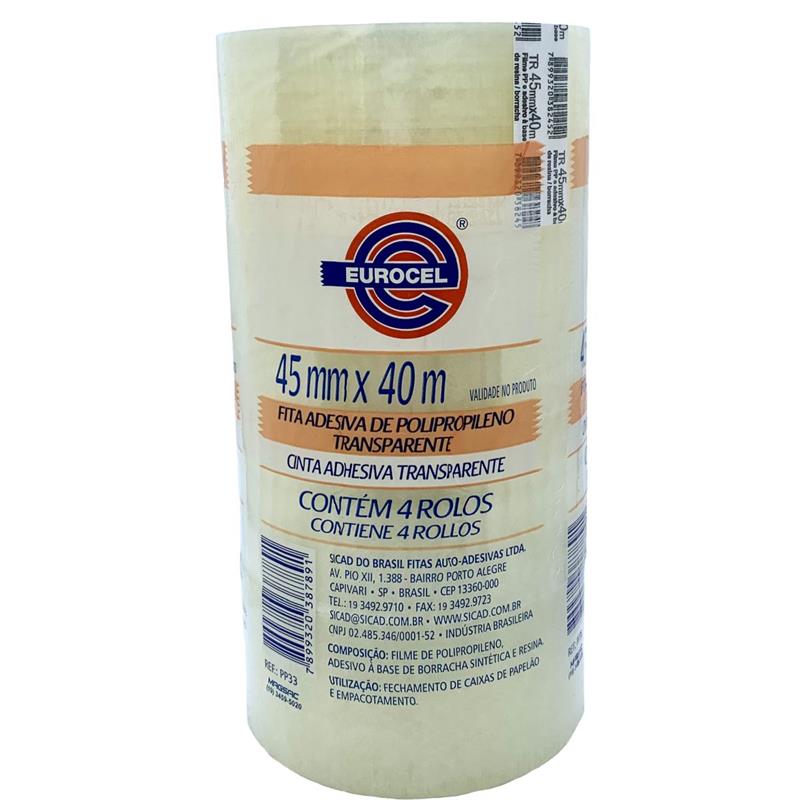 FITA PARA EMPACOTAMENTO PP 33 45 MM X 40 M TRANSPARENTE - EUROCEL PCT.C/04