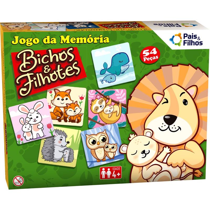 JOGO DA MEMÓRIA BICHOS E FILHOTES 54 PEÇAS - PAIS E FILHOS UNIDADE