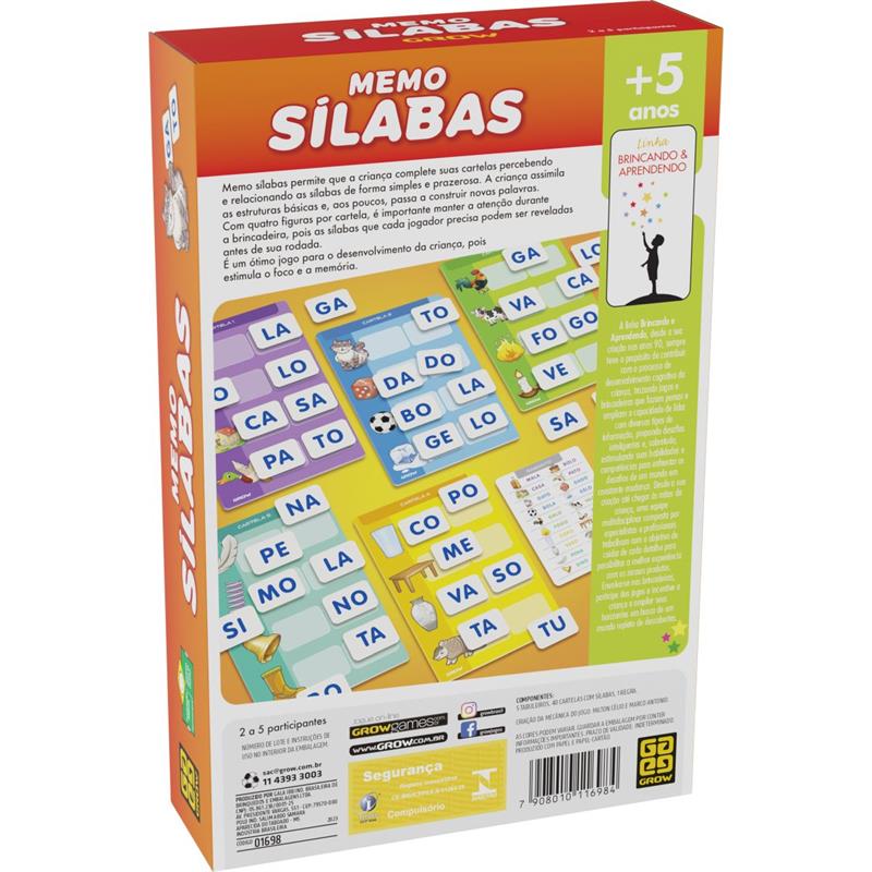 JOGO DA MEMÓRIA SÍLABAS 20 PRÊMIOS - GROW UNIDADE