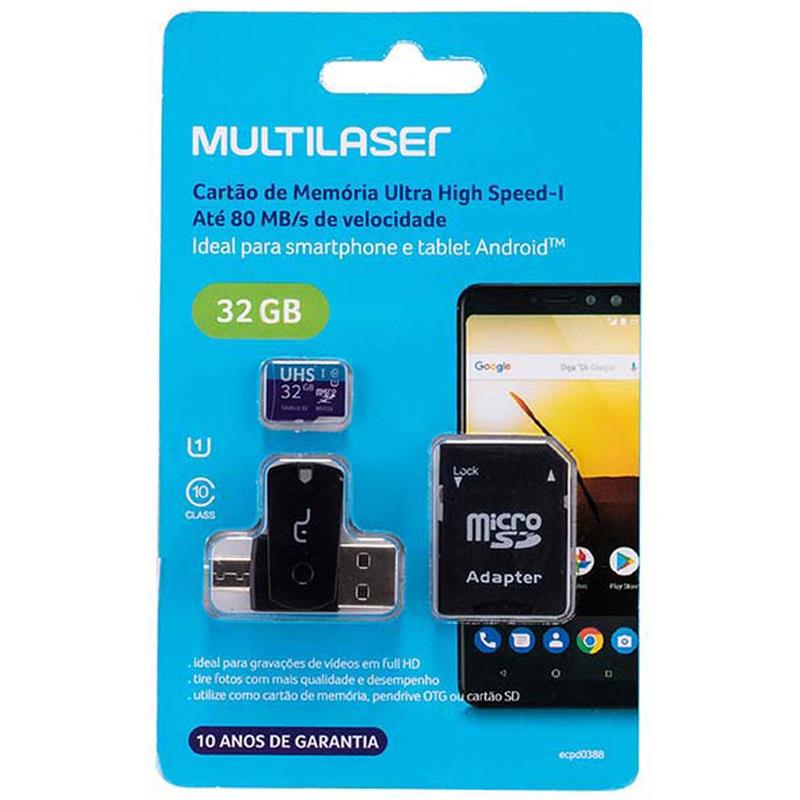 CARTÃO DE MEMÓRIA KIT 3 EM 1 32 GB CLASSE 10 - MULTI UNIDADE