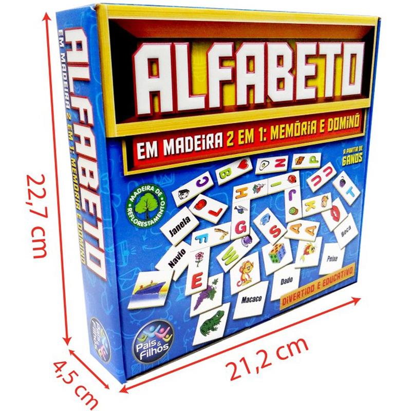 BRINQUEDO PEDAGÓGICO (MADEIRA) ALFABETO DOMINO E MEMORIA - PAIS E FILHOS UNIDADE