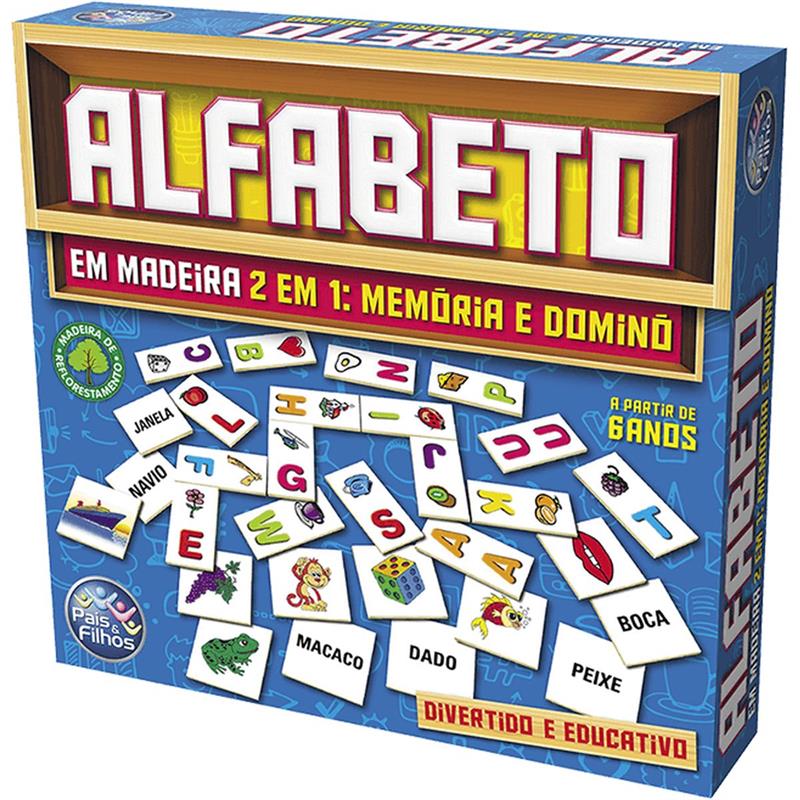 BRINQUEDO PEDAGÓGICO (MADEIRA) ALFABETO DOMINO E MEMORIA - PAIS E FILHOS UNIDADE