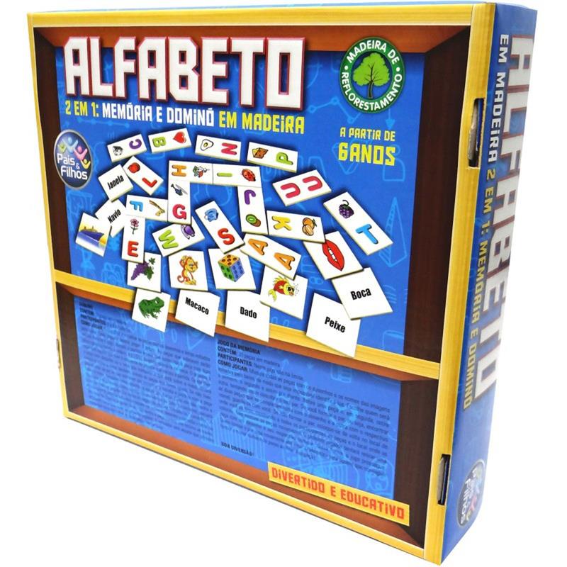 BRINQUEDO PEDAGÓGICO (MADEIRA) ALFABETO DOMINO E MEMORIA - PAIS E FILHOS UNIDADE