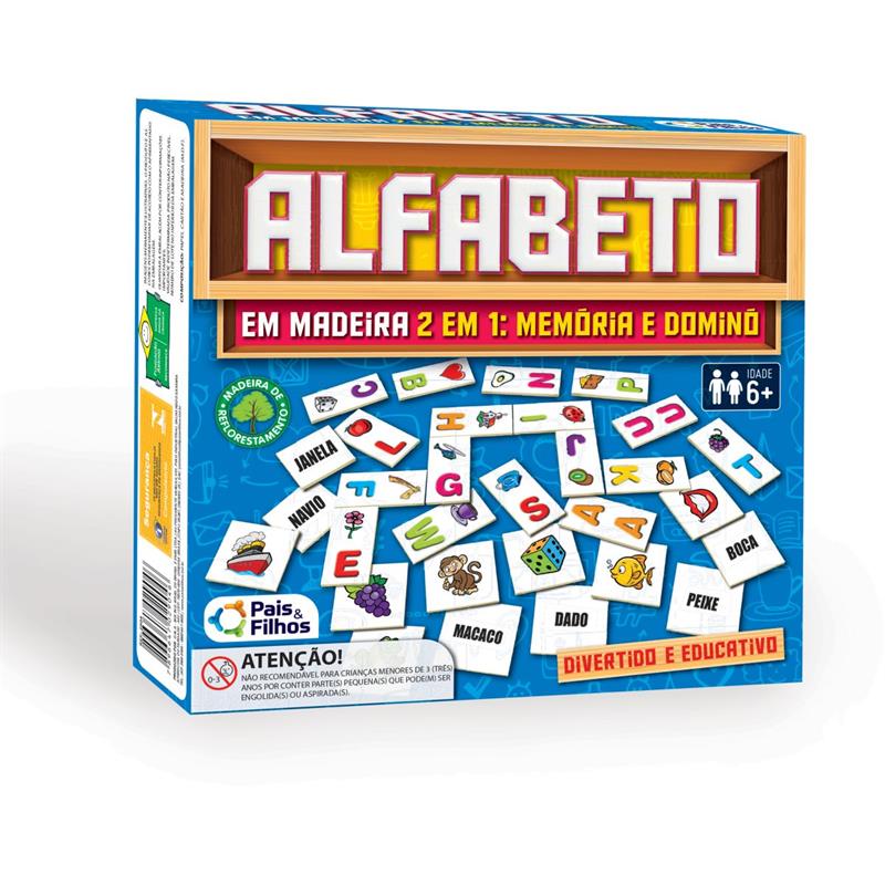 BRINQUEDO PEDAGÓGICO (MADEIRA) ALFABETO DOMINO E MEMORIA - PAIS E FILHOS UNIDADE