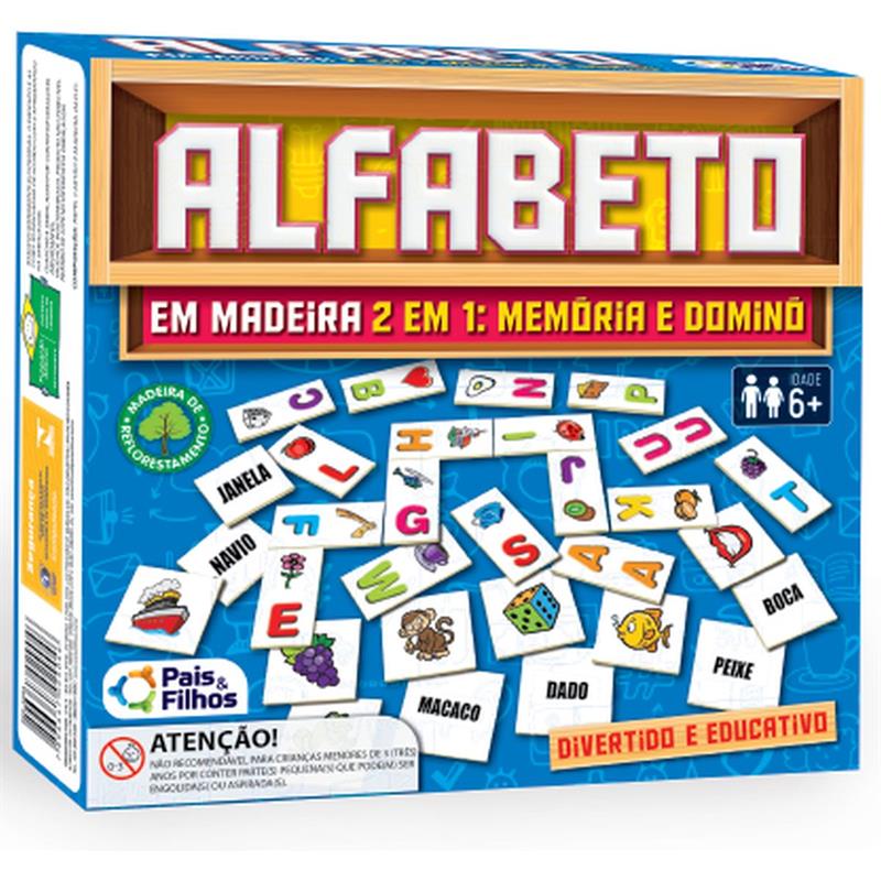 BRINQUEDO PEDAGÓGICO (MADEIRA) ALFABETO DOMINO E MEMORIA - PAIS E FILHOS UNIDADE