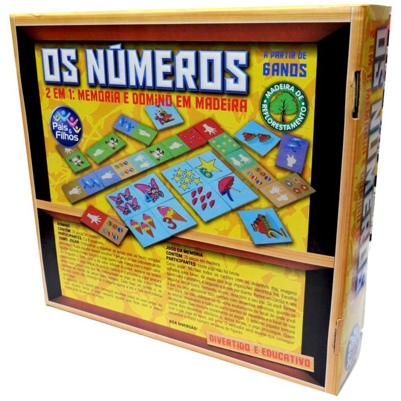 BRINQUEDO PEDAGÓGICO (MADEIRA) OS NUMEROS DOMINO E MEMORIA - PAIS E FILHOS UNIDADE