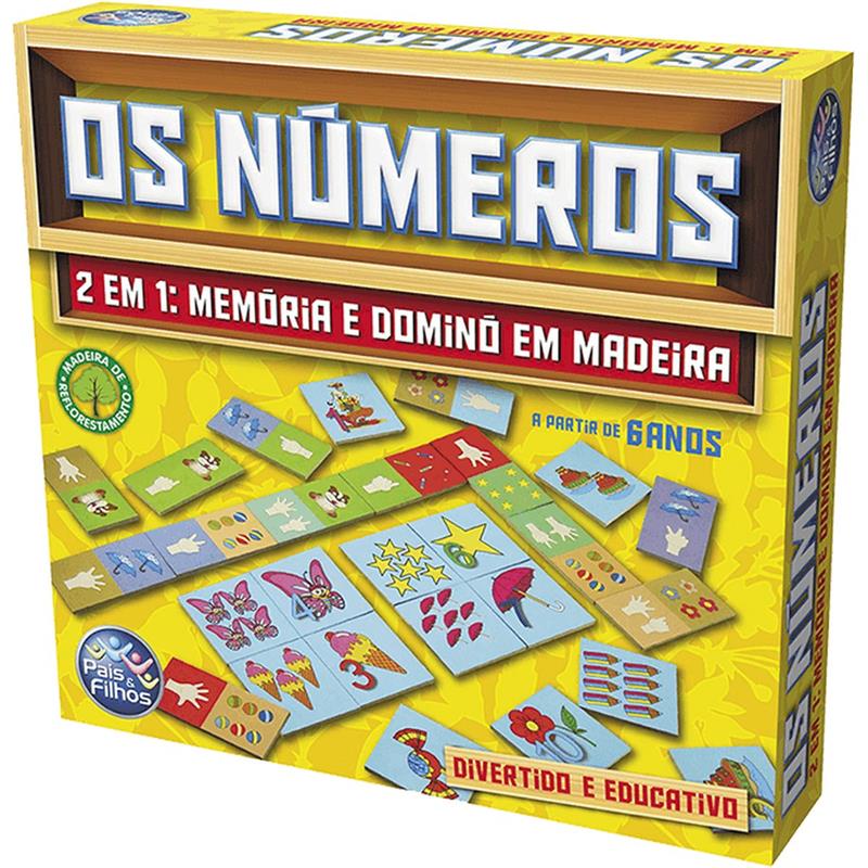 BRINQUEDO PEDAGÓGICO (MADEIRA) OS NUMEROS DOMINO E MEMORIA - PAIS E FILHOS UNIDADE