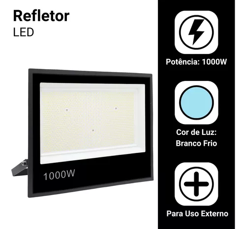 REFLETOR LED 1000W HOLOFOTE BIVOLT PROVA DÁGUA BRANCO FRIO