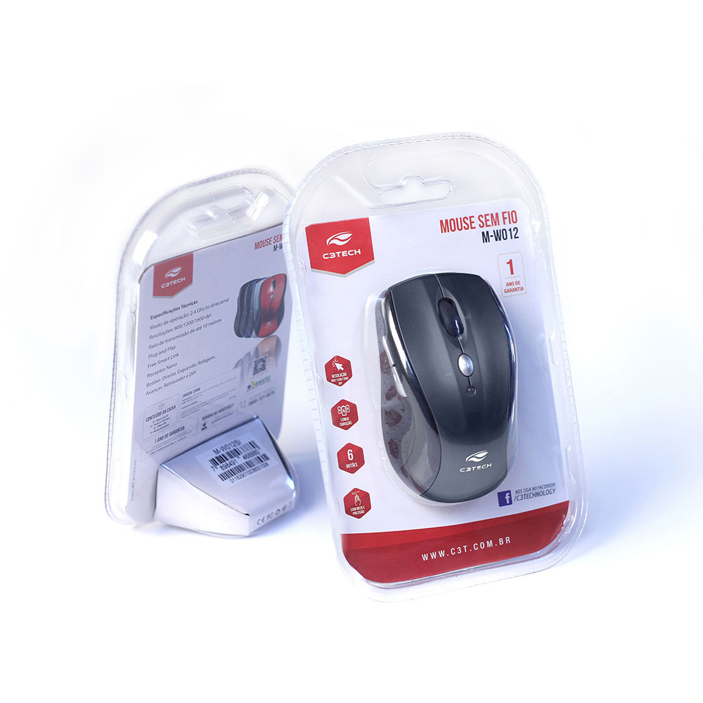 MOUSE C3TECH M-W012BK V2 SEM FIO NANO RECEPTOR PRETO