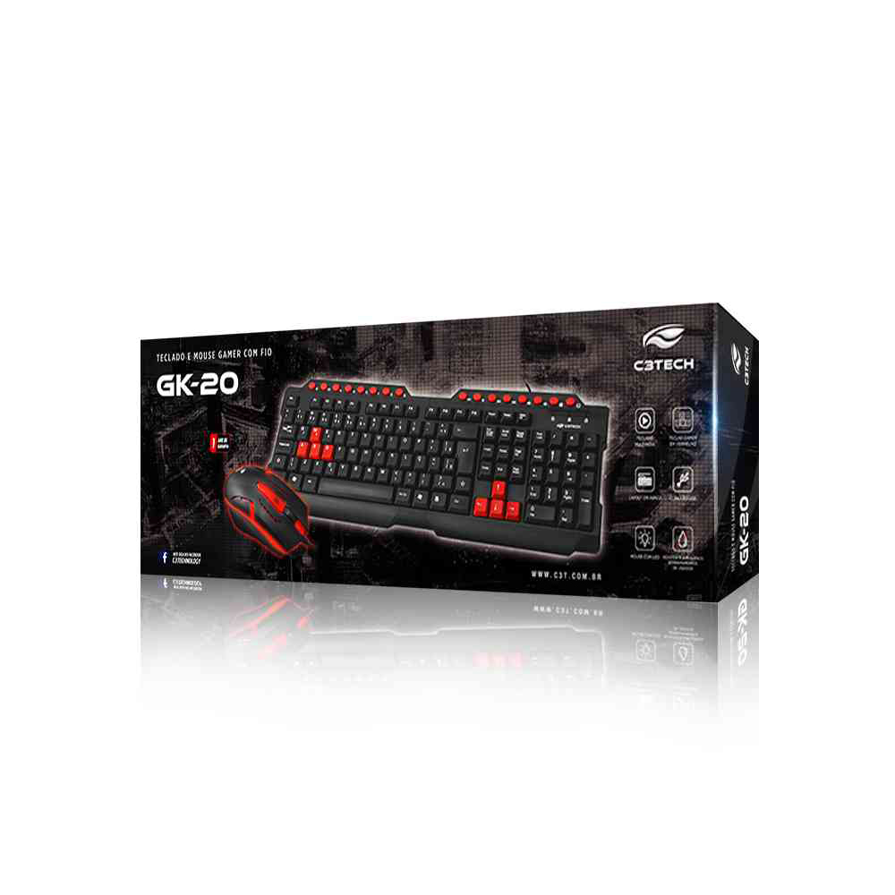 KIT MOUSE E TECLADO C3TECH GAMER GK-20BK USB