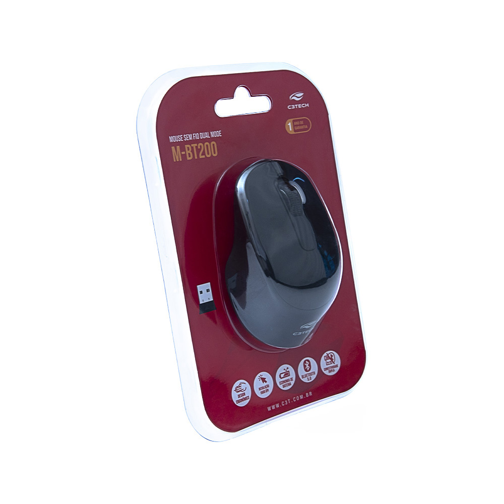 MOUSE C3TECH SEM FIO RC NANO E BLUETOOTH PRETO - M-BT200BK