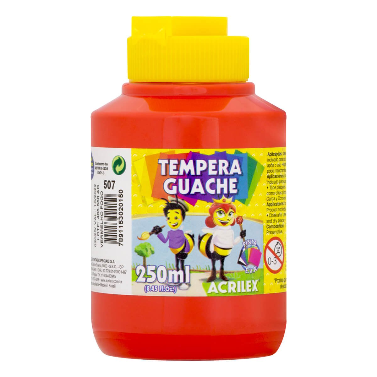 TINTA GUACHE ACRILEX 250ML - 507 VERMELHO FOGO